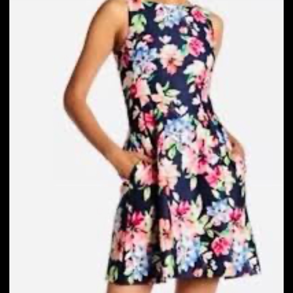 Vince Camuto Floral Sleeveless Fit & Flare Scuba Knit Dress